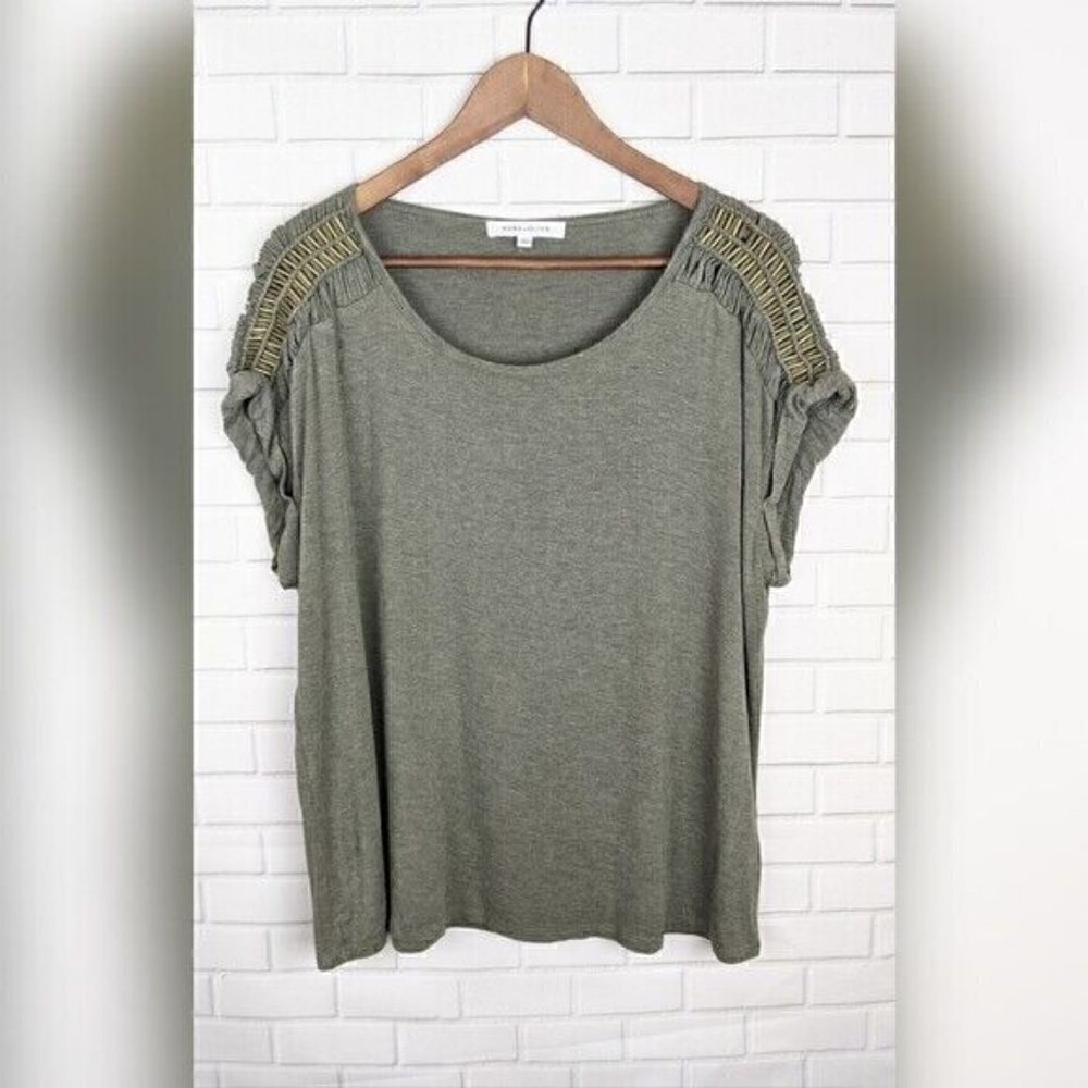 Rose & Olive Green Beaded Top‎ Size XL Womens Exra Large